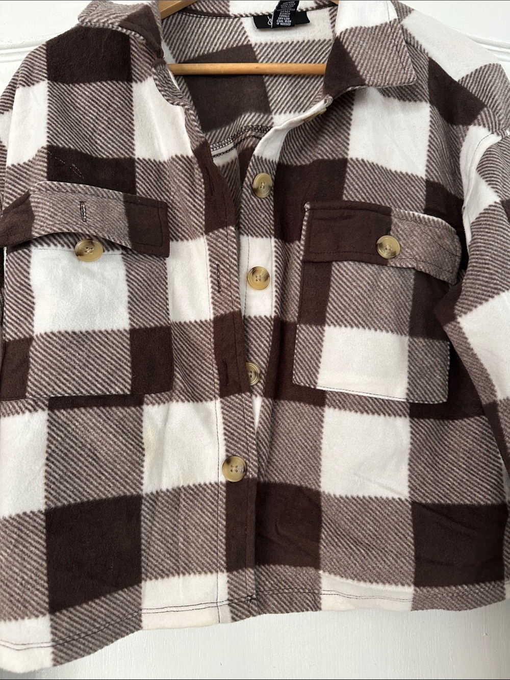 Soft cashmere material Checked Brown & White Women's Shacket Jacket - Picture 2 of 5